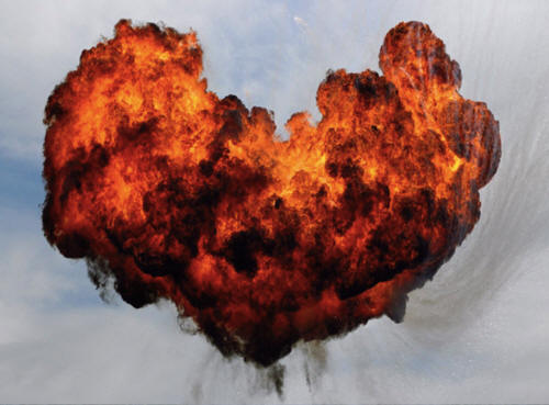 Heart-shaped exploding fireball in the sky