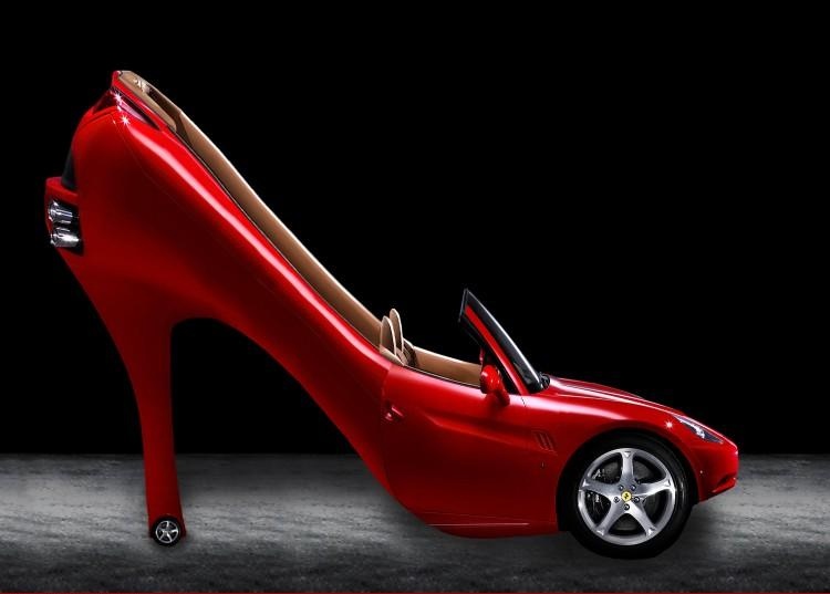 Stylish read high-heeled shoe/sportscar