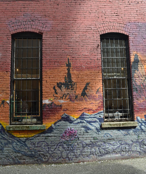 Grafitti Detail Between Barred Windows