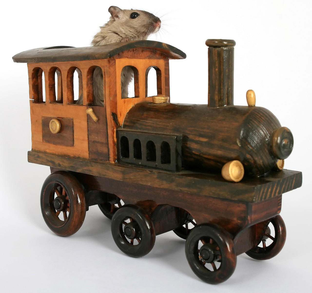Mouse Inside Wooden Locomotive